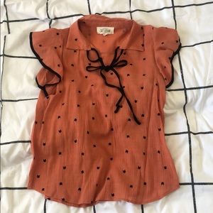 Cat Print Flutter Sleeve Top